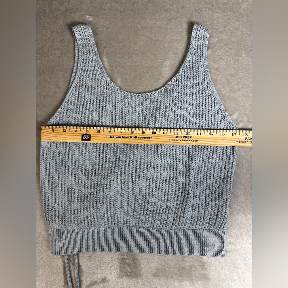 New Vince Tank Top Large Crossover Ribbed Cotton Sweater Gray‎ Fog Knit Side Tie - Picture 9 of 13